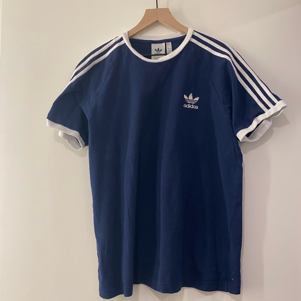 Adidas Men's Navy Tee with White Stripes